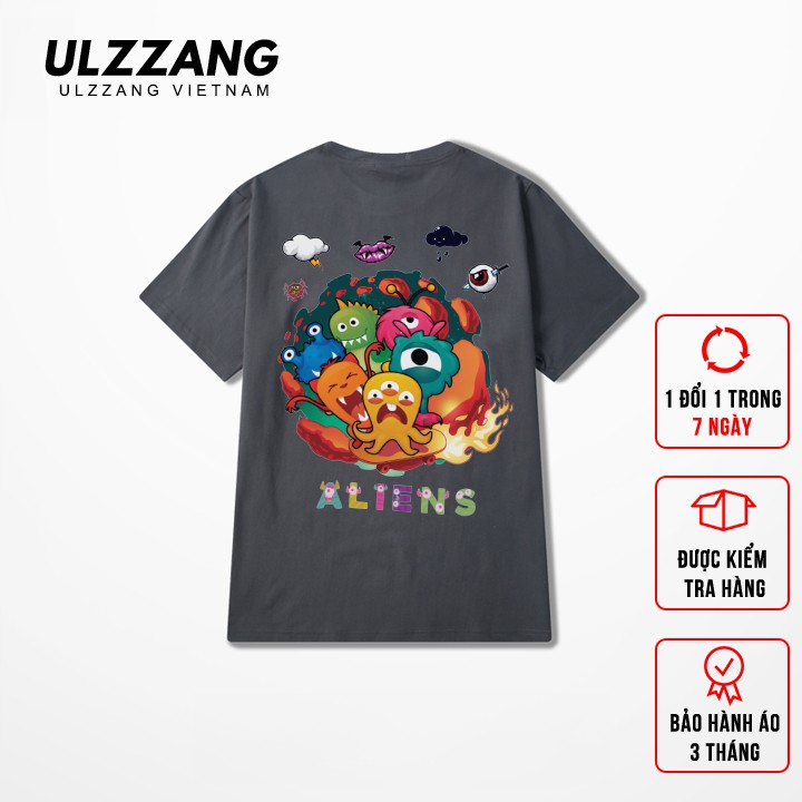 Áo thun tay lỡ ULZZANG cotton 4 chiều dáng unisex form rộng in hình the alien zed