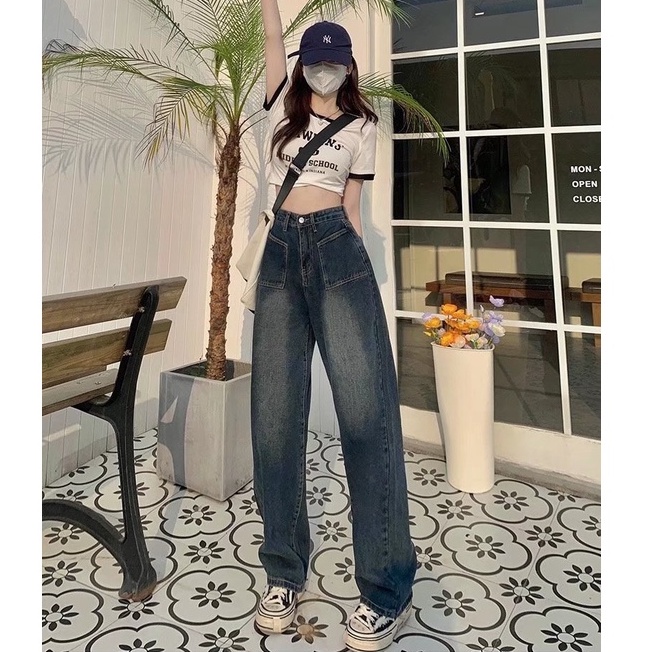 Quần jeans Nữ Dài Ống Rộng Thời Trang Hàn Quốc