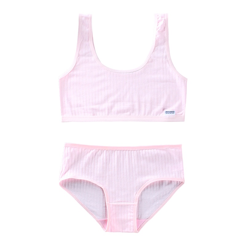 Bộ 2 Món Áo Ngực + Quần Lót Thể Thao Bản Rộng Màu Trơn Có Gân In Chữ Phong Cách Hipster Cho Tuổi Teen / Bé Gái