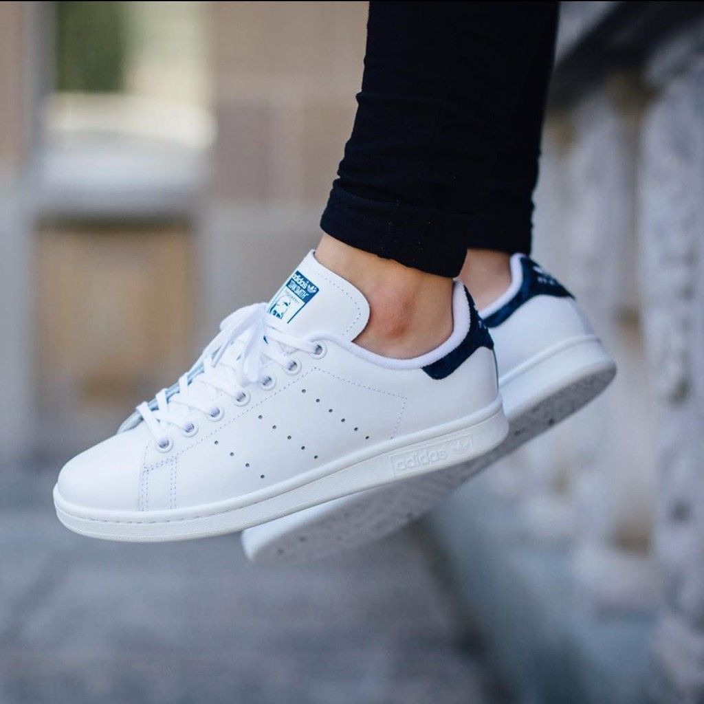 Giày Stansmith da trắng chất liệu da miếng chống nhăn kiểu dáng classic dễ phối đồ