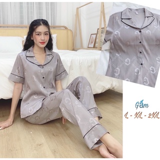 Bộ pijama GẤM XƯỚC CHỮ CAO CẤP, túi quần sâu