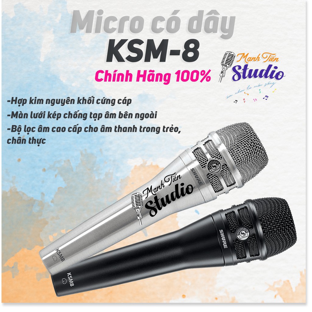 Micro có dây Shure KSM 8 hàng cao cấp, được làm bằng hợp kim nguyên khối cứng cáp dành cho phòng karaoke gia đình