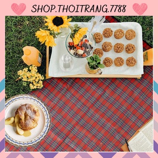 Thảm dã ngoại du lịch đi biển, bạt trải picnic cắm trại đi phượt kết hợp tập yoga gấp gọn sọc kẻ caro 1238