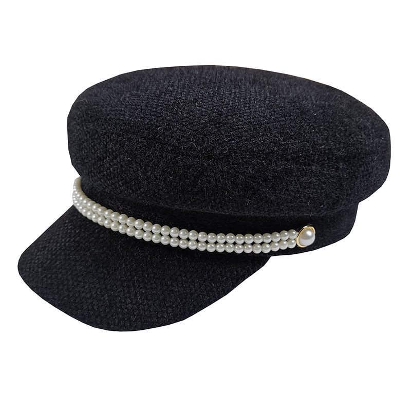 Mũ Beret Nhung Lông Chồn Màu Be Đính Ngọc Trai Vành Nhỏ Thời Trang Thu Đông Cho Nữ