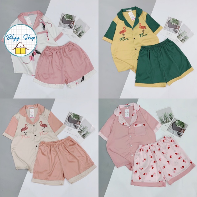 Bộ Đồ Ngủ Nữ Pijama Lụa Cộc Tay Quần Đùi Bilyy Shop BN005