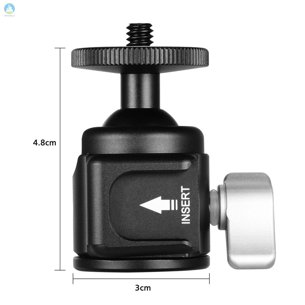 MI   Mini Aluminum Alloy Ball Head Camera Tripod Head CNC Technology 5KG Payload with Cold Shoe Mount Universal 1/4inch Screw Thread for DSLR SLR Tripod Mounting