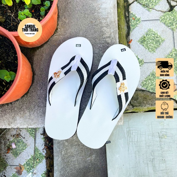 Dép sandal kẹp Nam nữ trắng Đen Xăng đan đế bằng nam