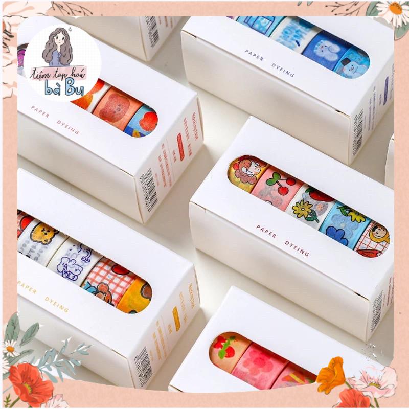 Hộp 5 cuộn washi tape mỗi cuộn dài 3m dùng để trang trí DIY