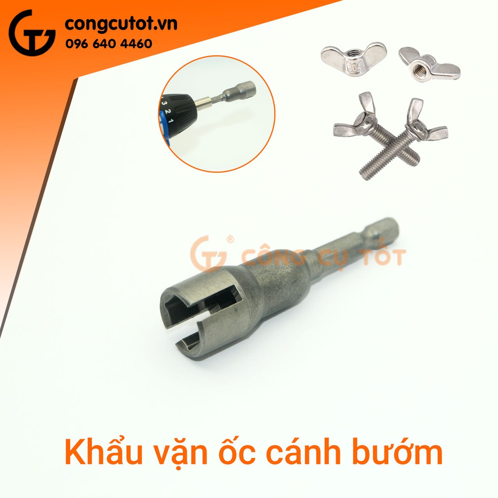 Đầu khẩu vặn ốc cánh bướm chuôi lục