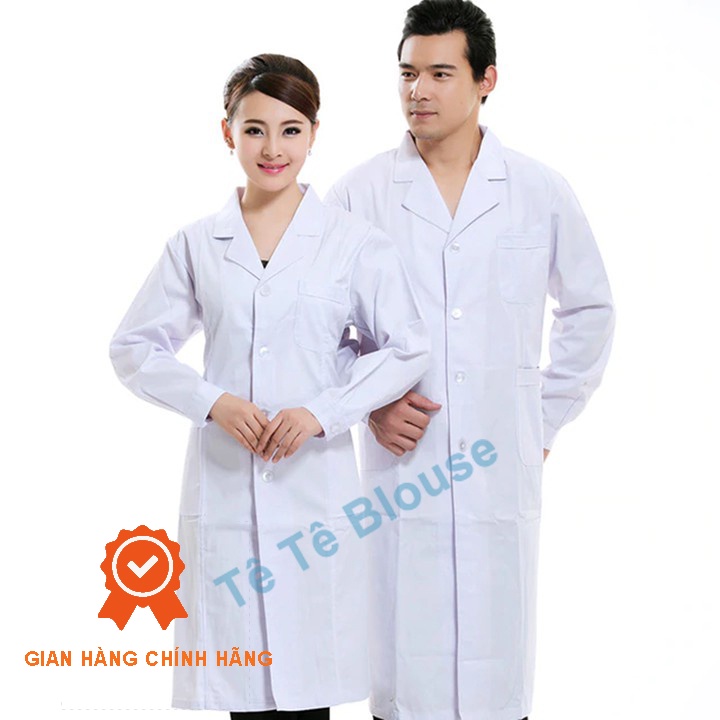 Áo Blouse Trắng NAM NỮ Bác Sĩ Dáng Dài Tới Gối Dày, Đẹp, Hàng Thô Cotton và KAKI dày Cao Cấp