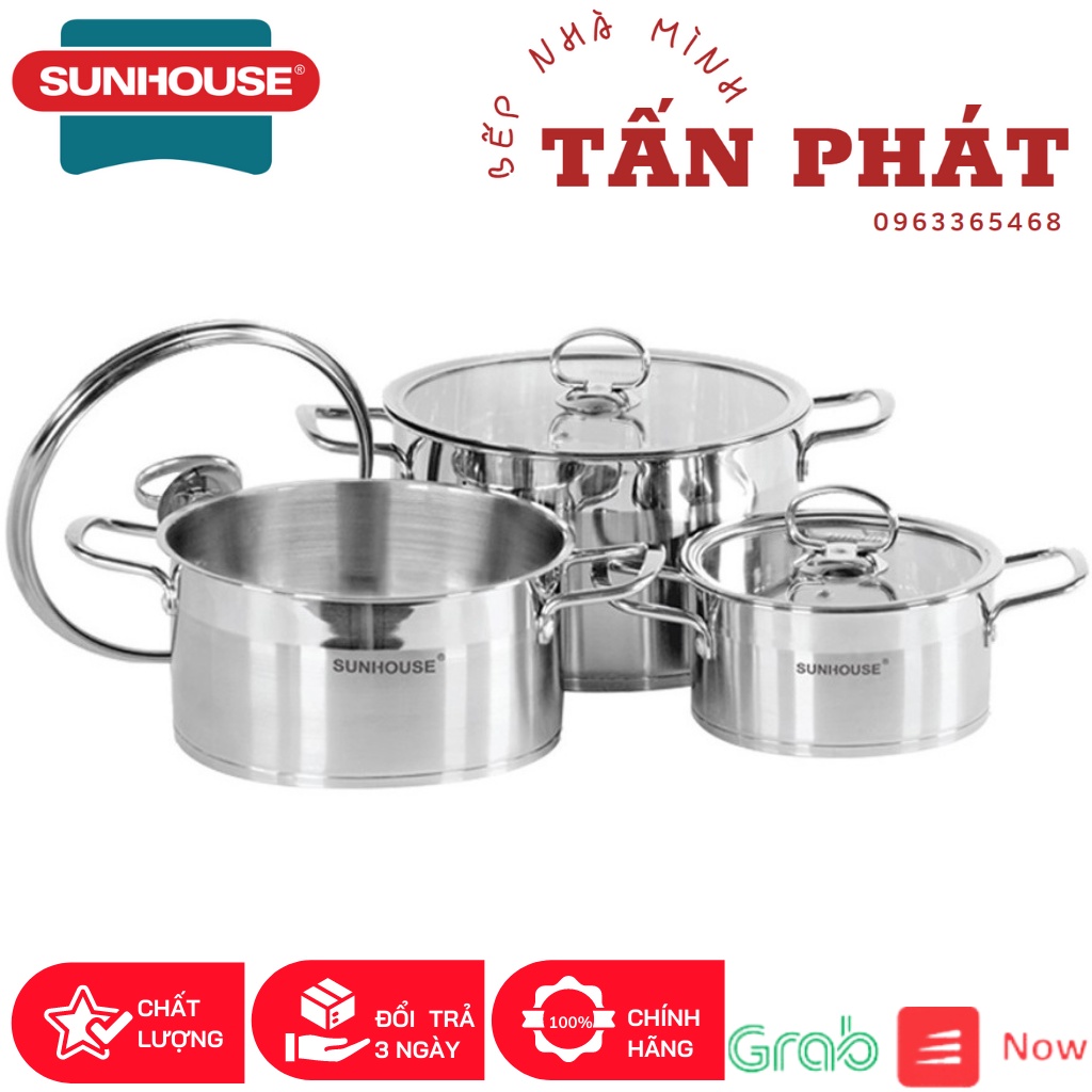 Bộ 3 Nồi Inox 5 Đáy SUNHOUSE MAMA SH784 DÙNG TRÊN MỌI LOẠI BẾP