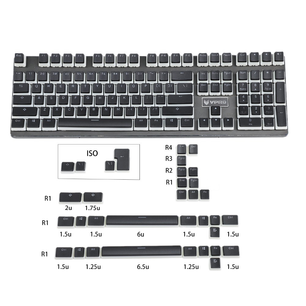 CORSAIR Nút Bàn Phím Bằng PBT Màu Trắng Đen In Chữ ANSI ISO Cho Bàn Phím Cơ MX/Razer Ducky SF KBD75 68 Keychron