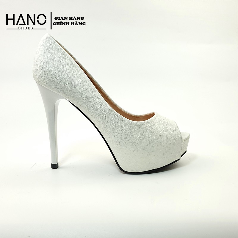 Giày Cao Gót Hở mũi 12cm Quảng Châu Cao cấp Đế đúp 2 màu Trắng Đen Đẹp Sang chảnh Kim tuyến CG0371 - HANO