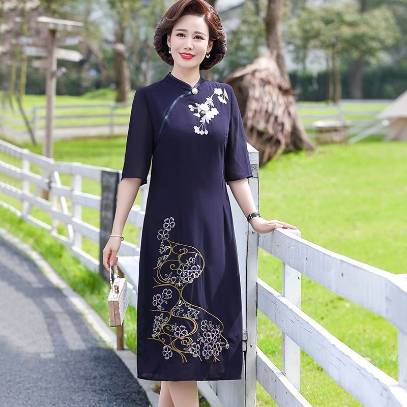 Váy đầm trung niên cho mẹ, váy đầm quảng châu cao cấp