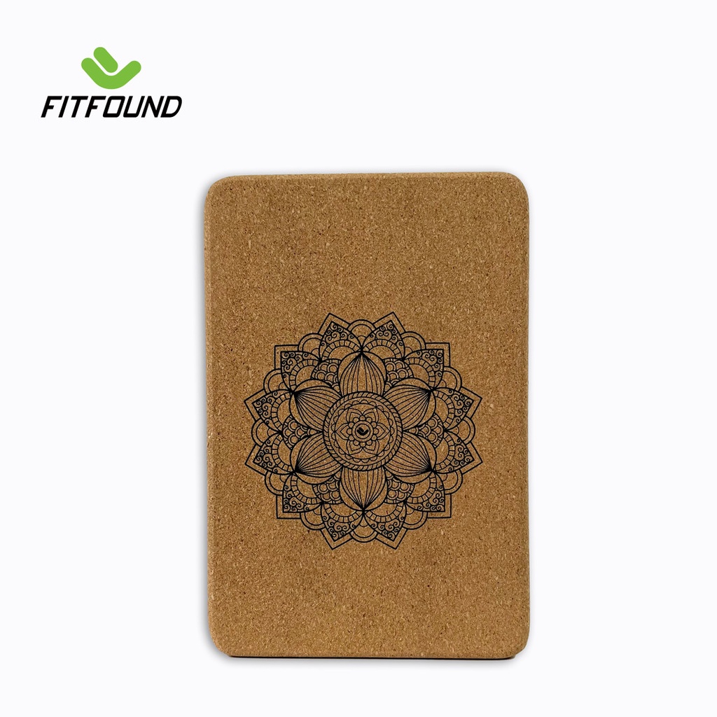 Gạch Tập Yoga Gỗ Bần Tự Nhiên Cork In Hoa Mandala FITFOUND