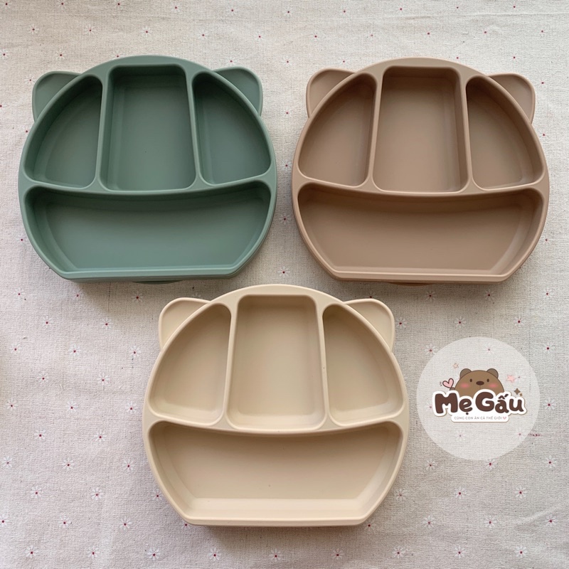 Khay ăn dặm silicone 4 ngăn có đế hít chắc chắn
