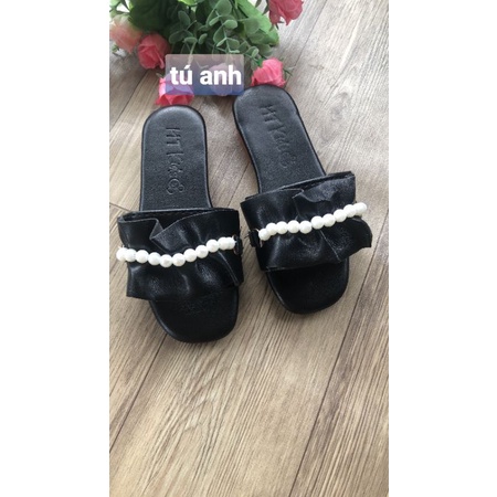 Dép lê da cho bé , dép ngọc nhún bèo dễ thương thời trang  cho bé gái