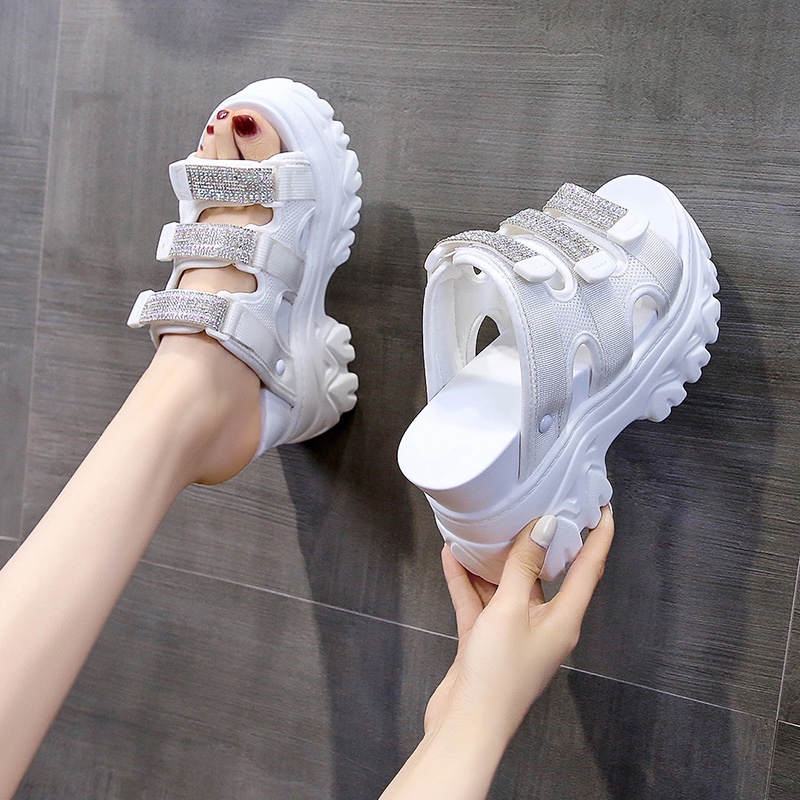 Dép Nữ Đế Bự Quai Ngang Đính Đá Cao 10cm Mã H16
