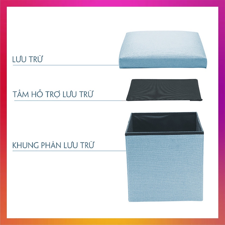 Ghế kiêm hộp để đồ tiện lợi Kawaii Home, ghế hộp đa năng 2 trong 1 kích thước 30 x 30 x 30 Cm