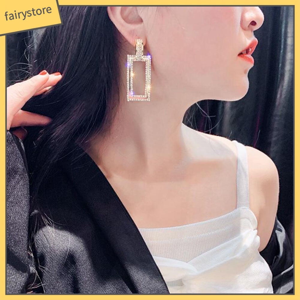 Hoa Tai Dáng Dài Mặt Hình Chữ Nhật Cho Nữ