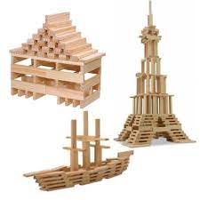 Bộ xếp hình thành phố Kapla 100 thanh gỗ tự nhiên có sách hướng dẫn, đồ chơi xếp hình sáng tạo, hàng