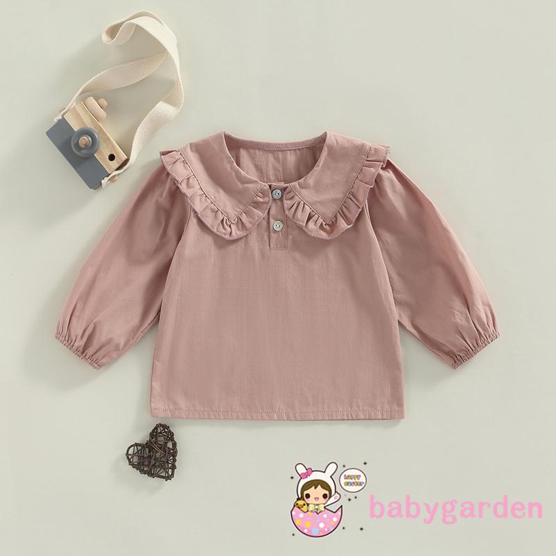 Áo Thun Cổ Búp Bê Tay Dài Màu Trơn Thời Trang Xuân Thu Dành Cho Bé Gái 6 Tháng Tuổi-5 Tuổi