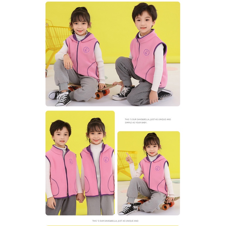 Áo khoác sát nách lót nhung có khóa kéo giữ ấm mùa thu đông kích thước 90-160cm cho bé