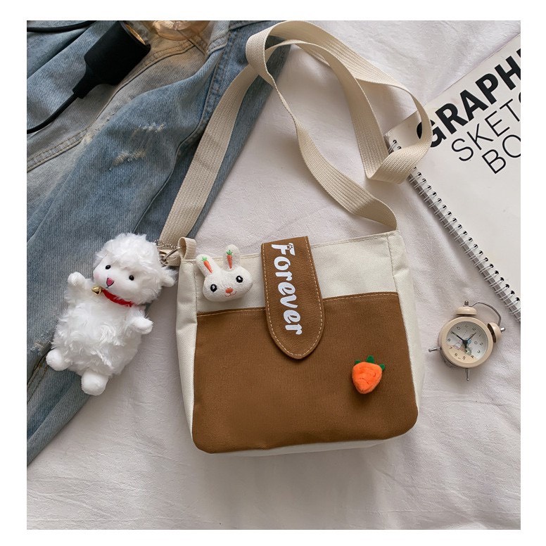 Túi đeo chéo nữ SAM CLO mini bag canvas khóa kéo búp bê thời trang hàn quốc dễ thương, đi chơi, đi học chữ FOREVER