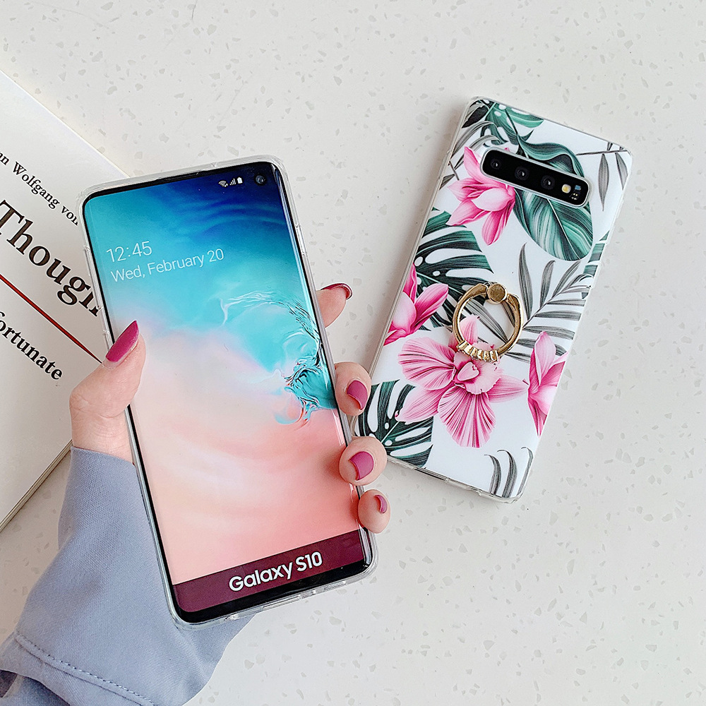 Ốp Lưng Họa Tiết Hoa Lá Có Nhẫn Móc Ngón Tay Cho Samsung Galaxy S10 / A51 / A50 / S9 Plus / Note 10 / Note 20 Uitra