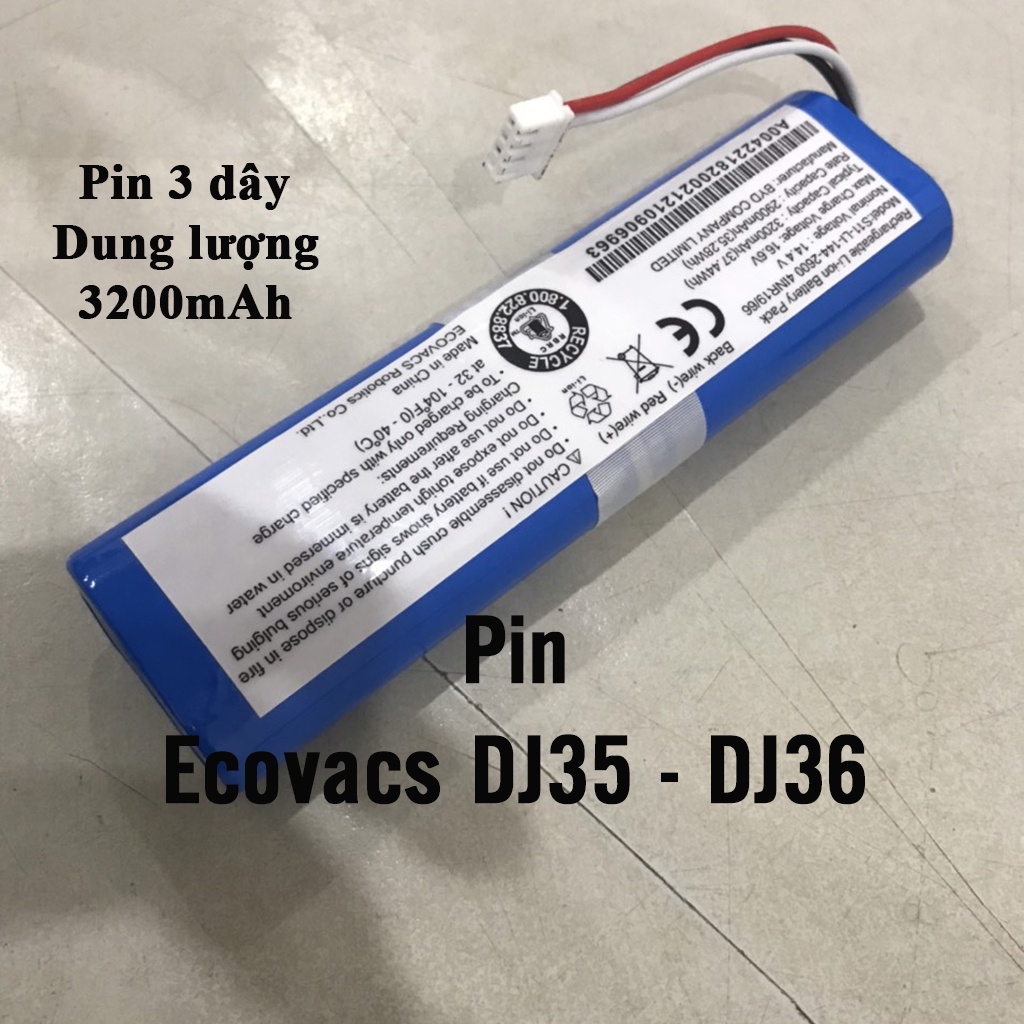 Pin robot hút bụi Ecovacs Deebot DJ35, DJ36, DJ65, DV66, N5 Power, N5 Hero. Pin chính hãng, 3 dây.