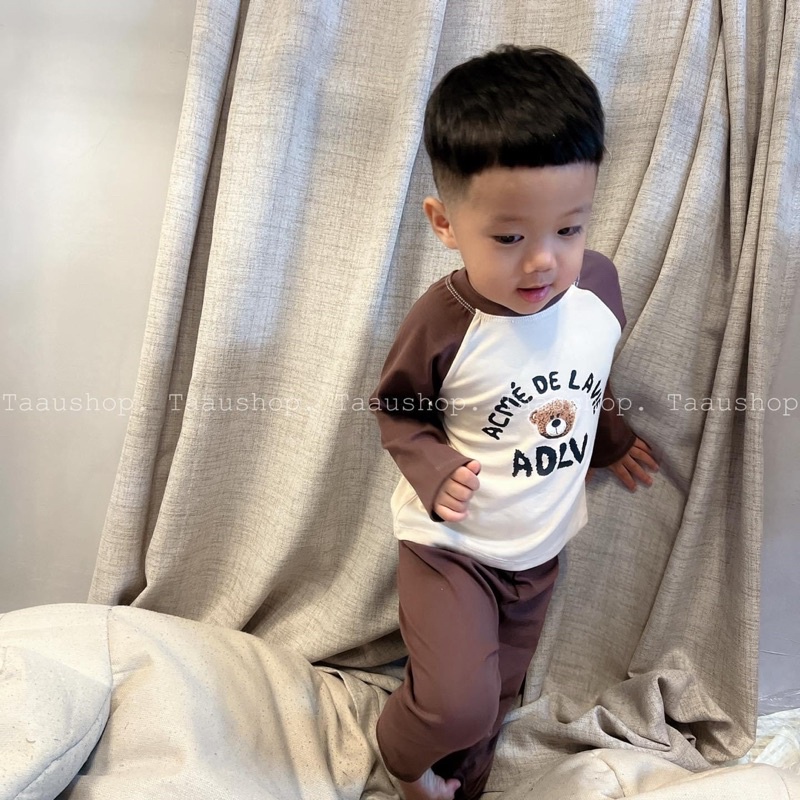 SBT531 - SET 2 BỘ BÉ DÀI TAY NÂU ĐEN PHỐI TRẮNG GẤU ADLV