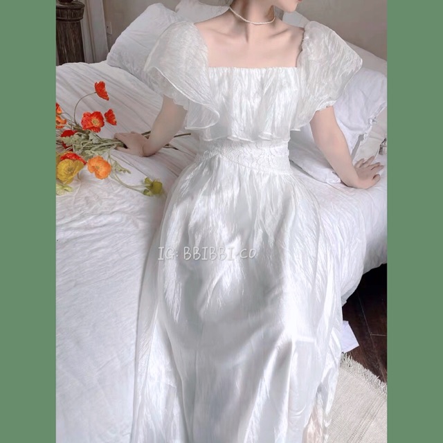 VÁY TRẮNG DÀI TRỄ VAI THÊU QUYẾN RŨ SANG TRỌNG-VÁY TRẮNG CÔNG CHÚA XOÈ BỒNG BỀNH TAY PHỒNG PROM KỈ YẾU