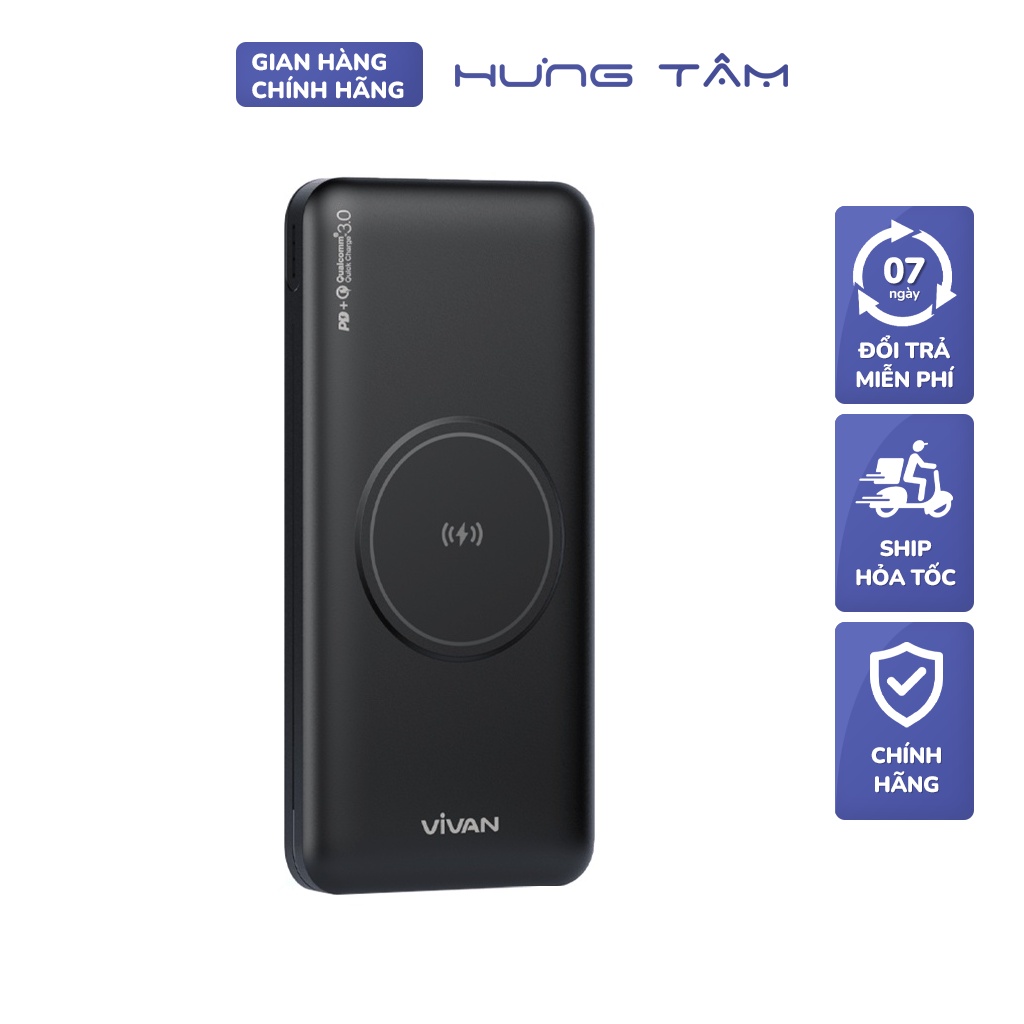 Sạc dự phòng sạc nhanh không dây 10000mAh, VIVAN VPB-W11, Sạc Nhanh 15W 10000mAh Output Chuẩn QC/PD (BẢO HÀNH 12 THÁNG)