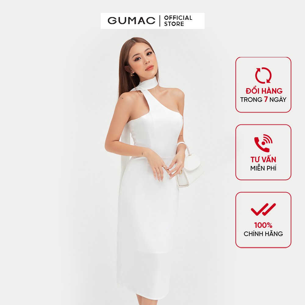 [Mã MABR07062 giảm 8% tối đa 50K đơn từ 249K] Đầm ôm nữ cúp ngực dây cổ GUMAC màu trắng ôm body quyến rũ DB472