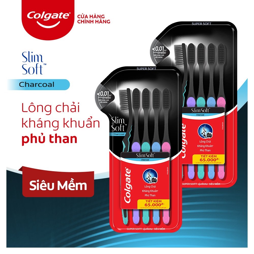 Bộ 10 Bàn chải đánh răng Colgate than hoạt tính kháng khuẩn SlimSoft