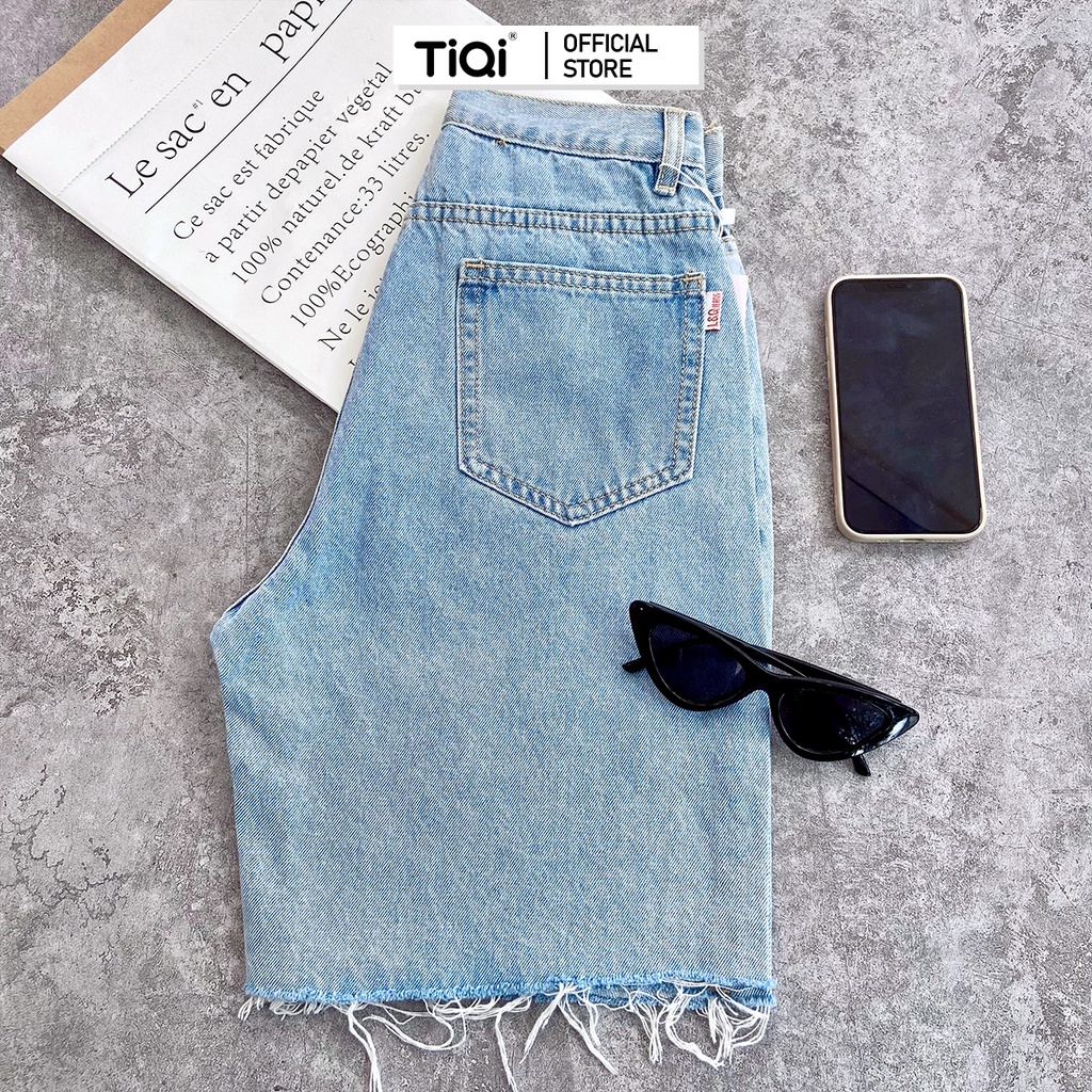 Quần jean ngố nữ lưng cao lai tua màu xanh TiQi Jeans N181 N188 | BigBuy360 - bigbuy360.vn