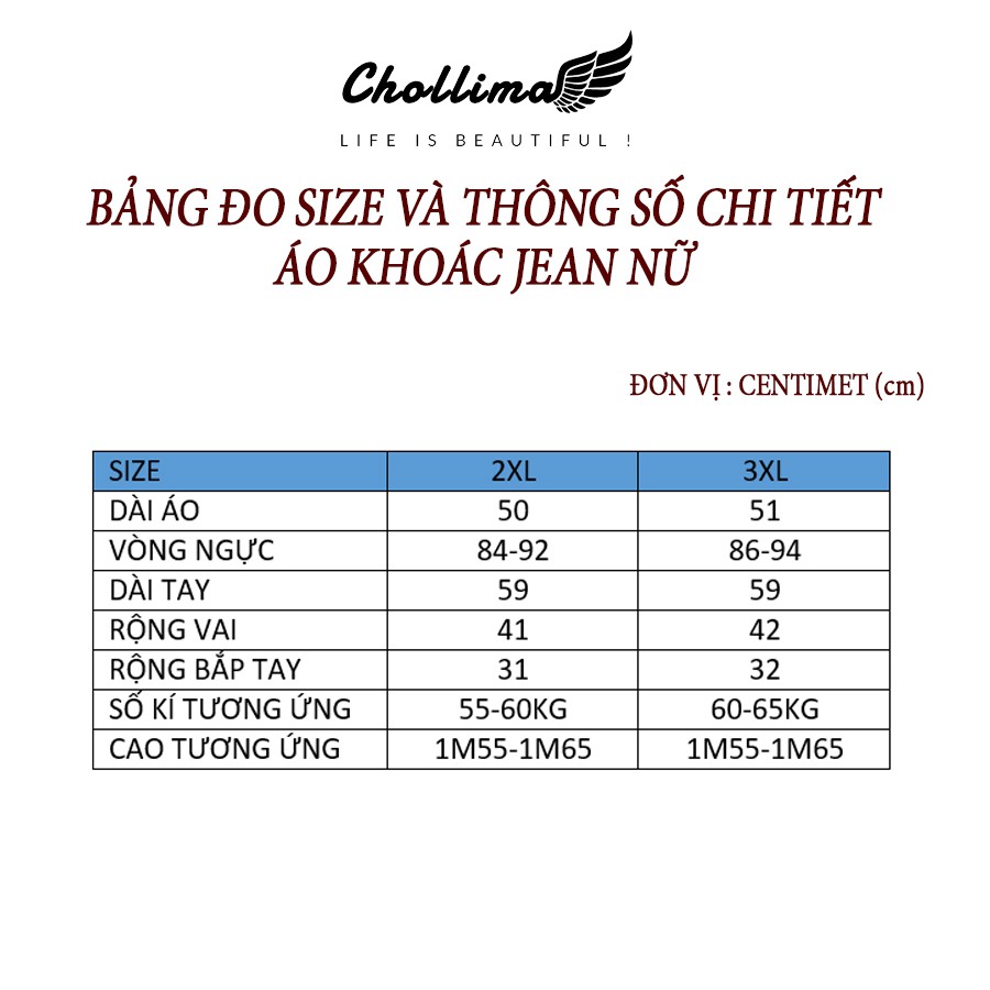 Áo khoác jean nữ co giãn Chollima thêu hoa size đại AKNU03 | BigBuy360 - bigbuy360.vn