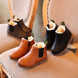 Trẻ em Dr. Martens Boots mùa thu và Da Boots ngắn Boots Boys' cô gái mùa đông bé cộng với Velvet Ấm áp Retention Material Tuyết Boots thời trang trẻ em Giày dép