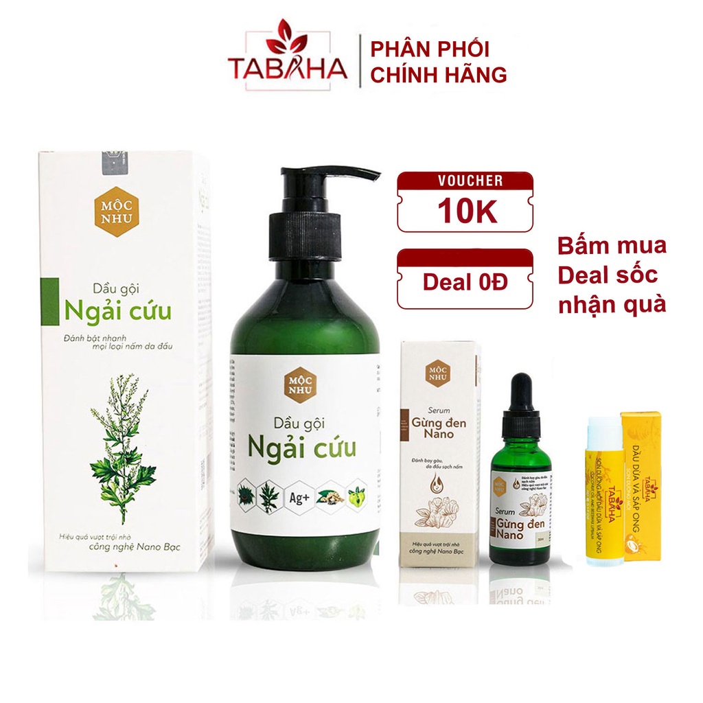 Bộ Đôi Dầu Gội Ngải Cứu 300ml + Serum Gừng Đen Nano 30ml Mộc Nhu Cho Tóc Gàu