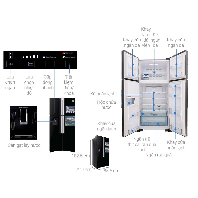 Tủ lạnh Hitachi Inverter 540 lít R-FW690PGV7 GBK