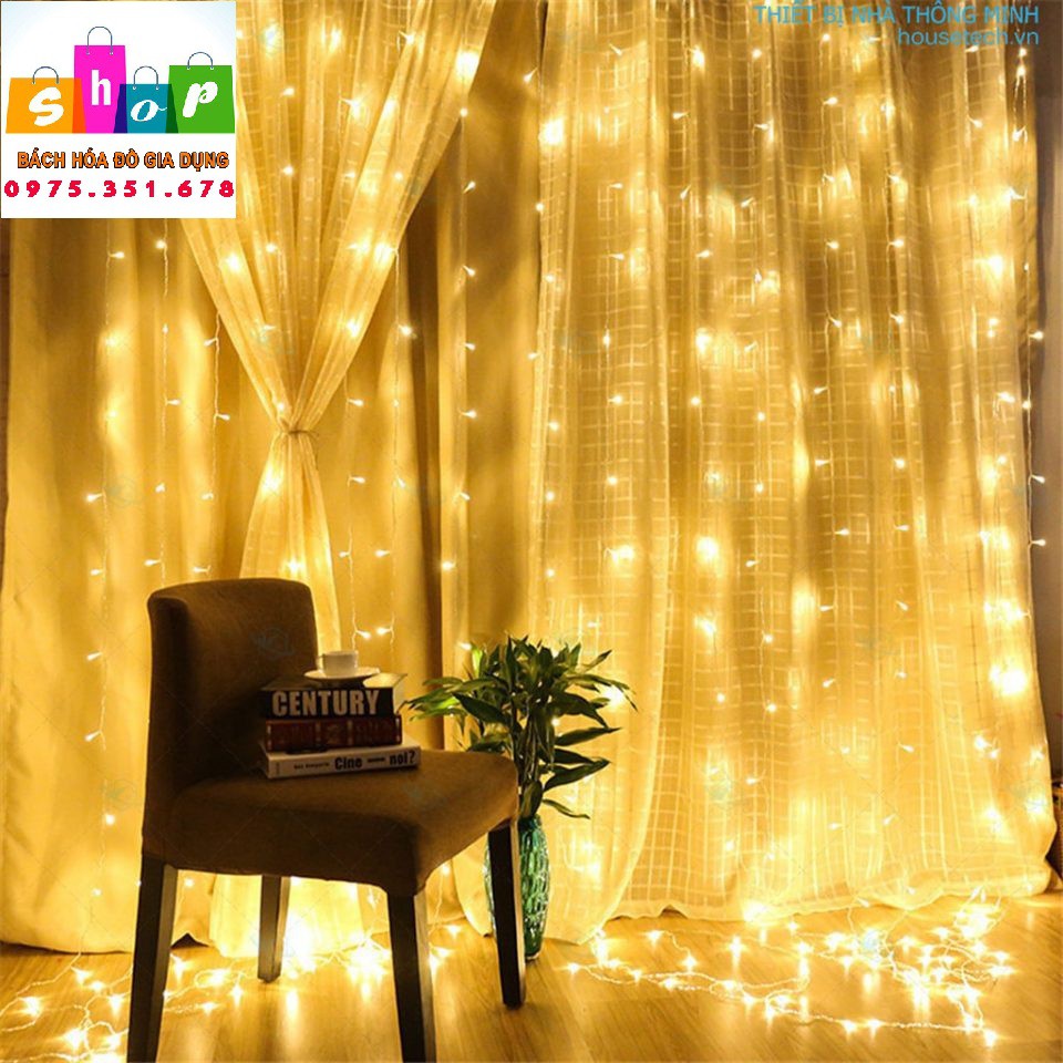 Đèn Rèm mành 3x3m 10 Dây Thả, Đèn Led Rèm Mưa Màu Vàng Ấm Trang Trí Background-Giadung24h