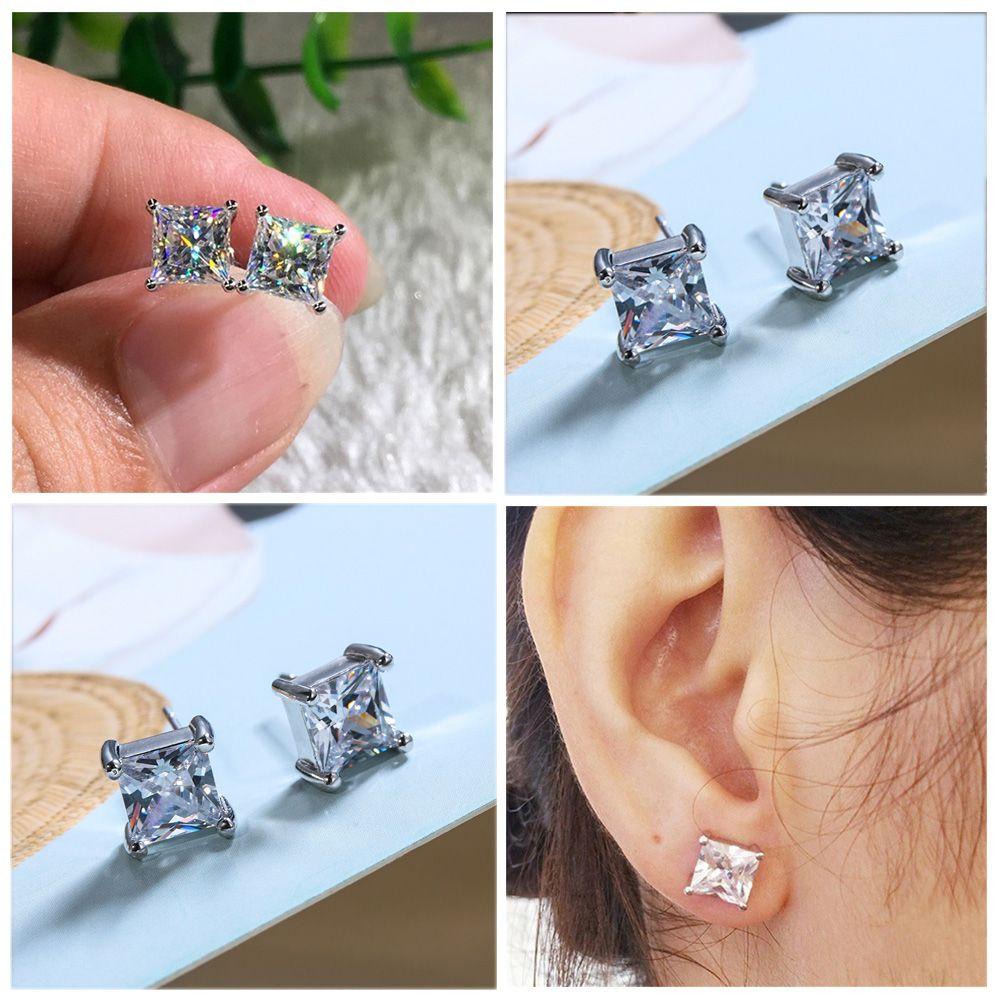 ESPO Khuyên Tai Vuông Đính Đá Pha Lê