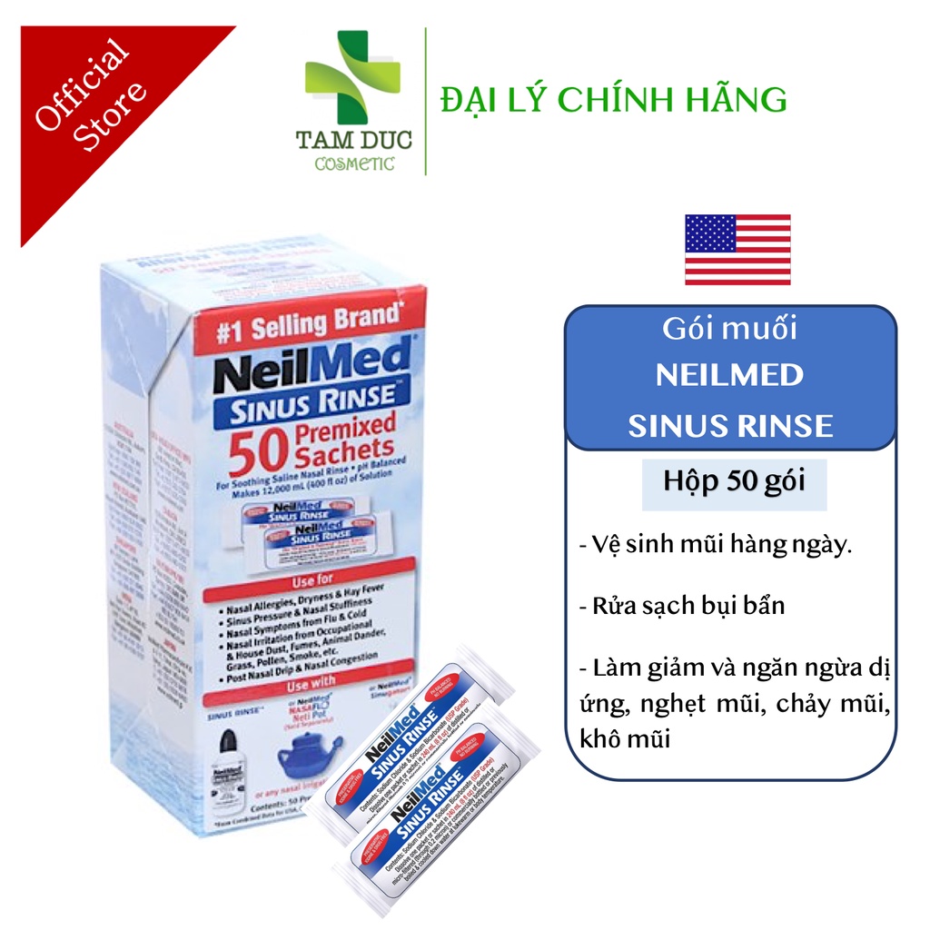 ￼Hộp 50 gói muối rửa mũi NeilMed Sinus Rinse 50 sachets - Dành cho người lớn