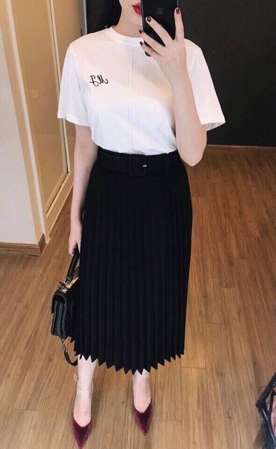 Chân váy xếp li kèm đai ( vải lì ) | BigBuy360 - bigbuy360.vn