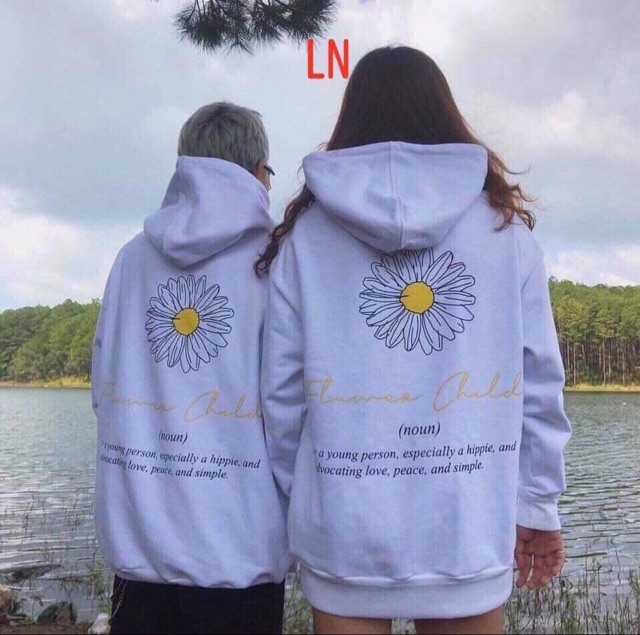 Áo hoodie hoa cúc trắng in lưng LNG1019