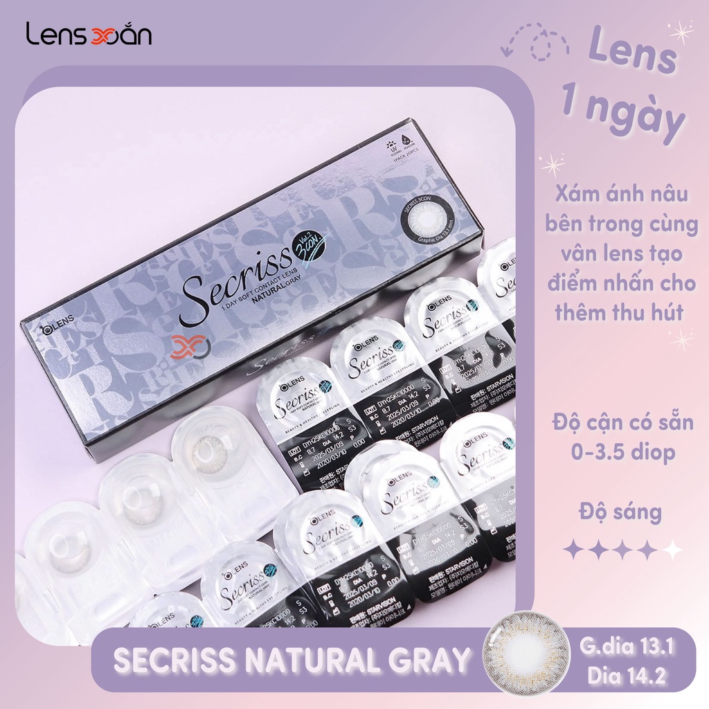 KÍNH ÁP TRÒNG 1 NGÀY SECRISS NATURAL GRAY: LENS 1 DAY XÁM SÁNG NHẸ | LENS XOẮN