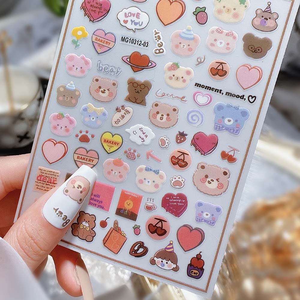 Miếng Dán Trang Trí Móng Tay Hình Gấu 3D Nhiều Màu Dễ Thương DIY