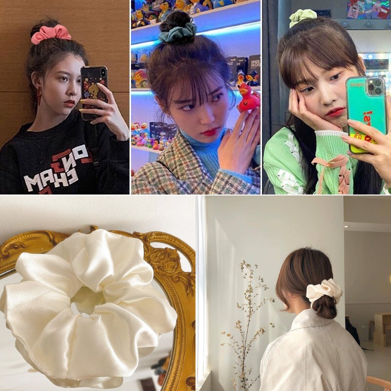 Cột tóc vải scrunchies, buộc tóc vải trơn bóng loại đẹp hot trend