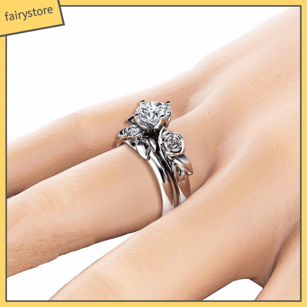 Bộ 2 nhẫn hình hoa hồng đính đá sang trọng cho nữ