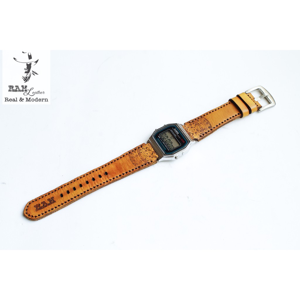 Dây Đồng Hồ Da Thật RAM Leather Khắc Inca Da Bò Italia Vegtan Màu Vàng Bền Đẹp